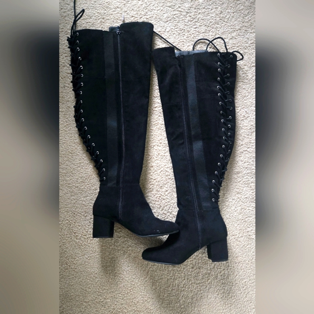 Torrid Black Over the Knee Faux Suede Heeled Wide Calf Boots Size 8